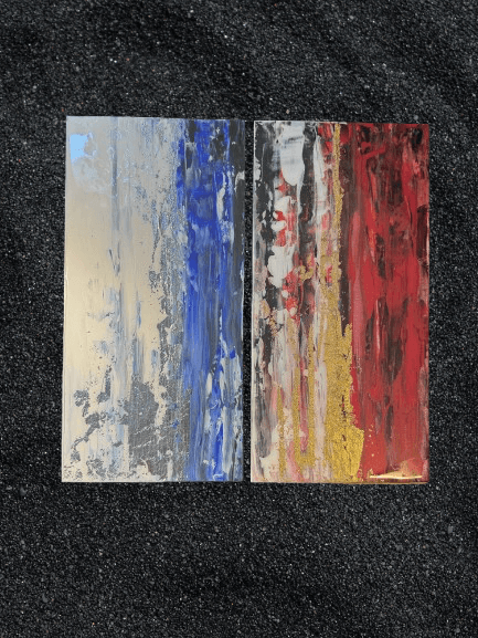 Elemental Echoes – Abstract Resin Art on Wood Panel Set (Fire & Water)