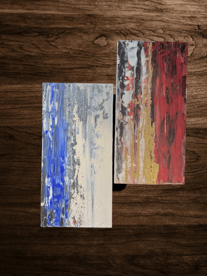 Elemental Echoes – Abstract Resin Art on Wood Panel Set (Fire & Water)