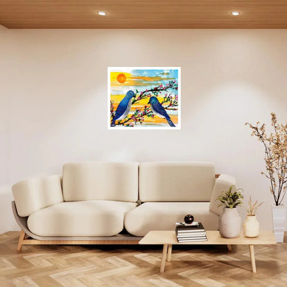 Sunrise with Bluebirds – Original 9x11 Mixed Media Art
