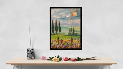 Fields of Serenity – Original Landscape Painting (8x11 in, Acrylic + Watercolor)