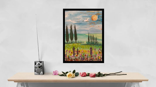 Fields of Serenity – Original Landscape Painting (8x11 in, Acrylic + Watercolor)