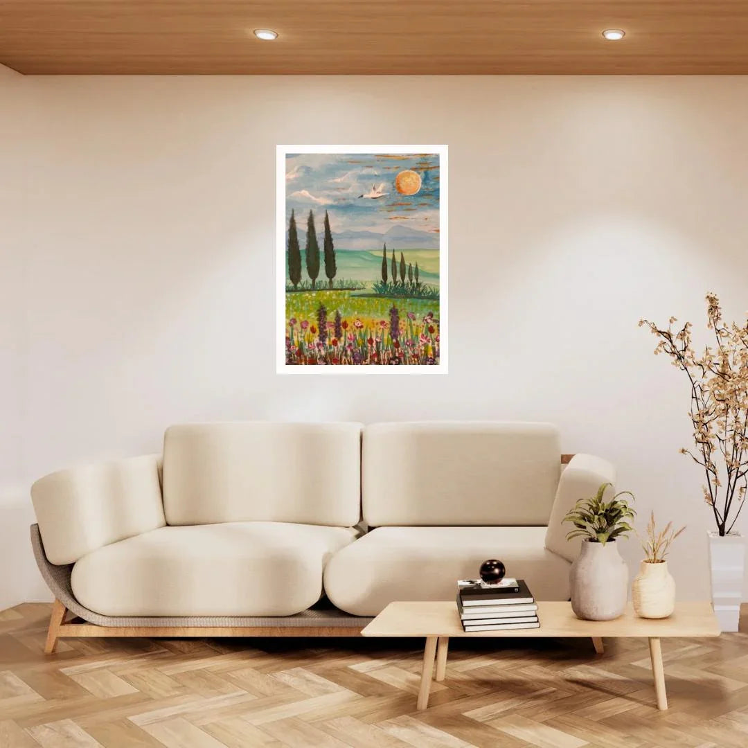 Fields of Serenity – Original Landscape Painting (8x11 in, Acrylic + Watercolor)