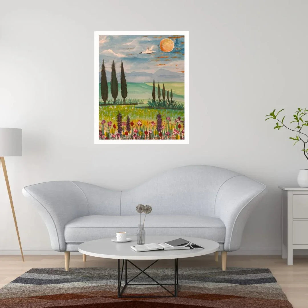 Fields of Serenity – Original Landscape Painting (8x11 in, Acrylic + Watercolor)