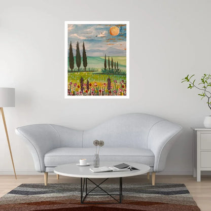 Fields of Serenity – Original Landscape Painting (8x11 in, Acrylic + Watercolor)