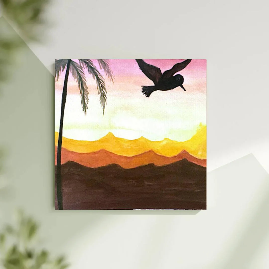 Golden Flight at Dusk – Watercolor Sunset Painting (original)