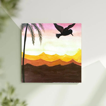 Golden Flight at Dusk – Watercolor Sunset Painting (original)