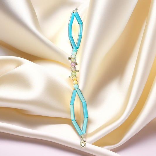 Ocean Breeze Geometric Beaded Bracelet – Aqua Blue & Pastel Crystal Accent