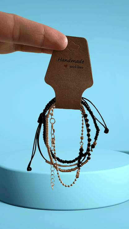 Midnight Dusk – Hand-Beaded Bracelet in Black and Gold