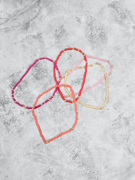 Sunset Sorbet Stack – Vibrant Pink, Coral, Red & Gold Bracelet Set for a Tropical Vibe