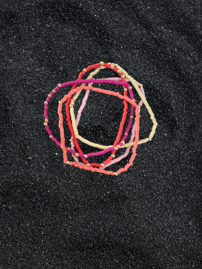 Sunset Sorbet Stack – Vibrant Pink, Coral, Red & Gold Bracelet Set for a Tropical Vibe