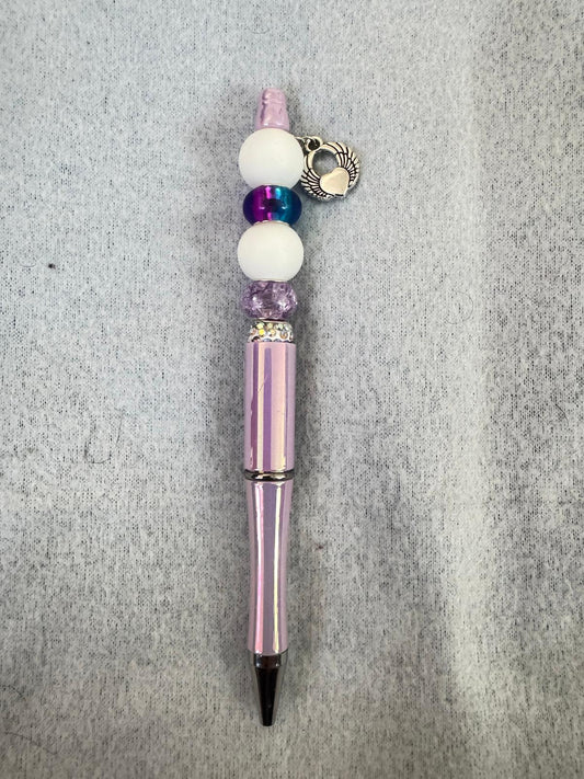 Hand beaded pen with silver charm