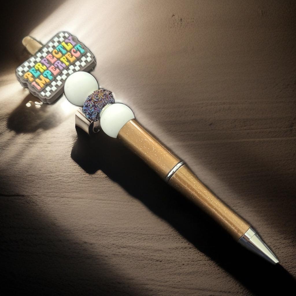Perfectly Imperfect" Gold Glitter Pen – Bold & Empowering