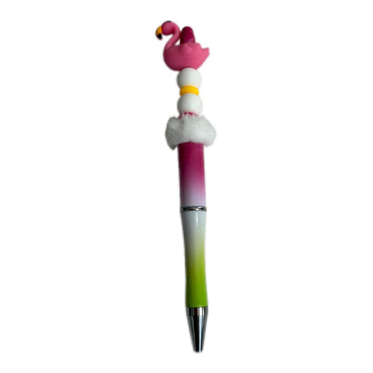 Hand beaded Pen with a flamingo-shaped top.