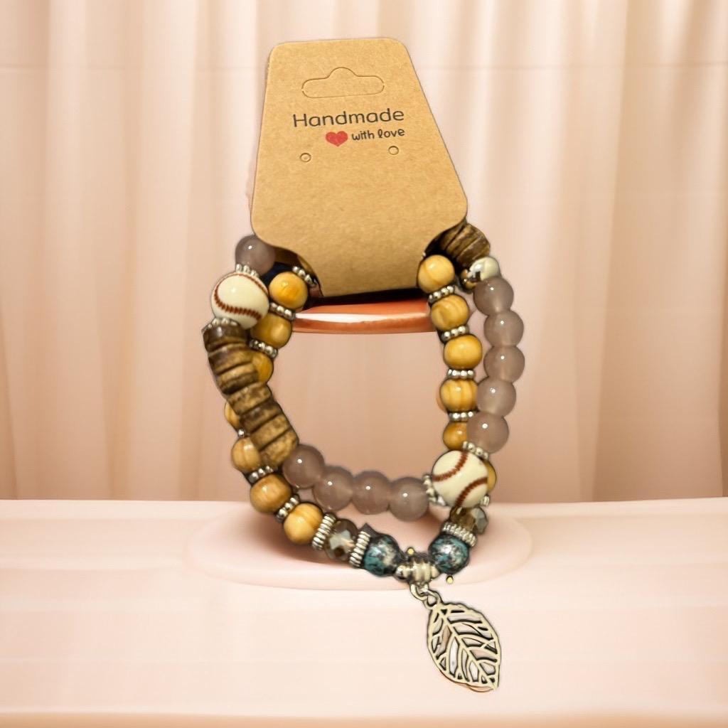 Rustic Leaf Bracelet Set – Earthy & Sporty Fusion