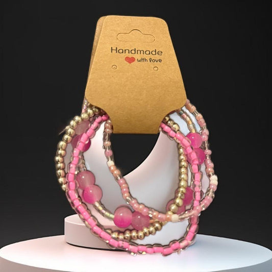 Pink Elegance Beaded Bracelet Set – Graceful Charm Collection