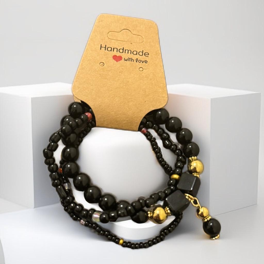 Midnight Elegance Black & Gold Bracelet Set – Prestige Collection
