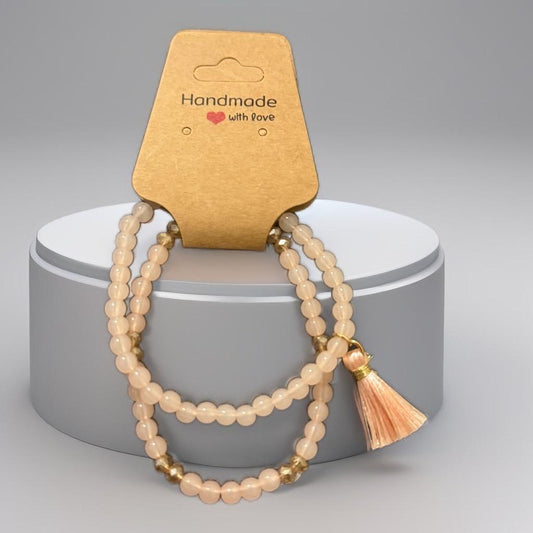 Elegant Blush Beaded Tassel Bracelet – Serenity Collection