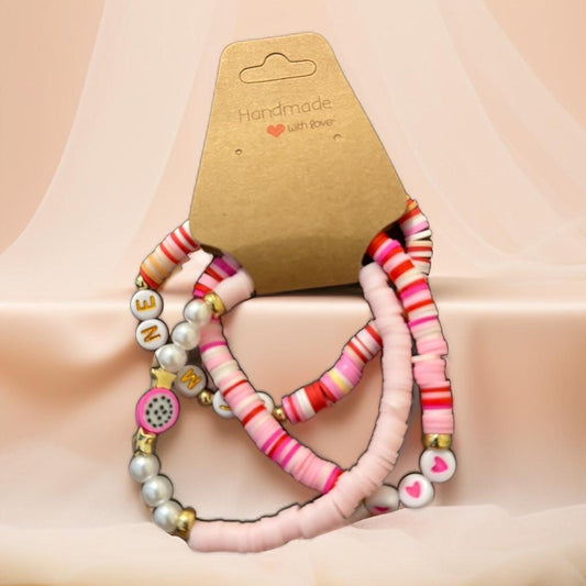 Handmade Personalized Beaded Bracelets - Pink Passion Set