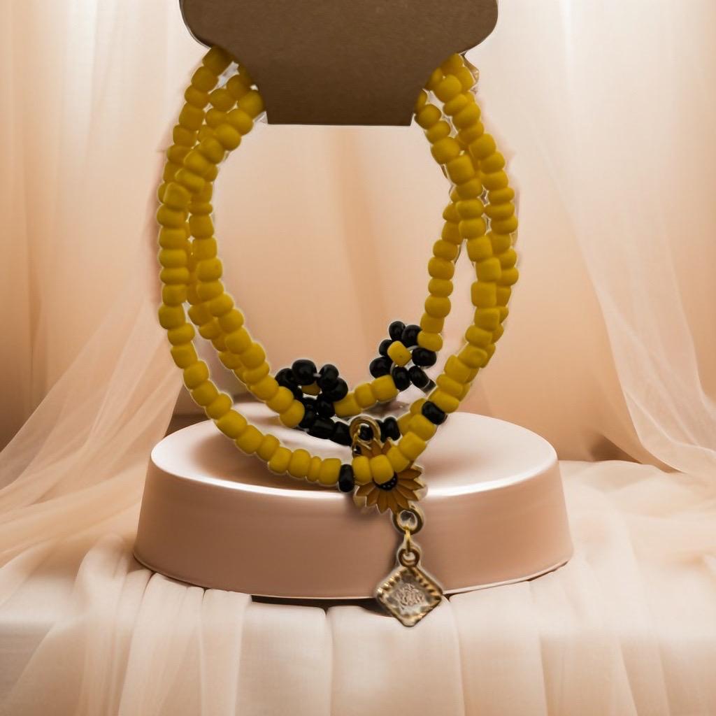 Handmade Sunflower Beaded Bracelets - Yellow & Black Charm Set | Cheerful & Elegant