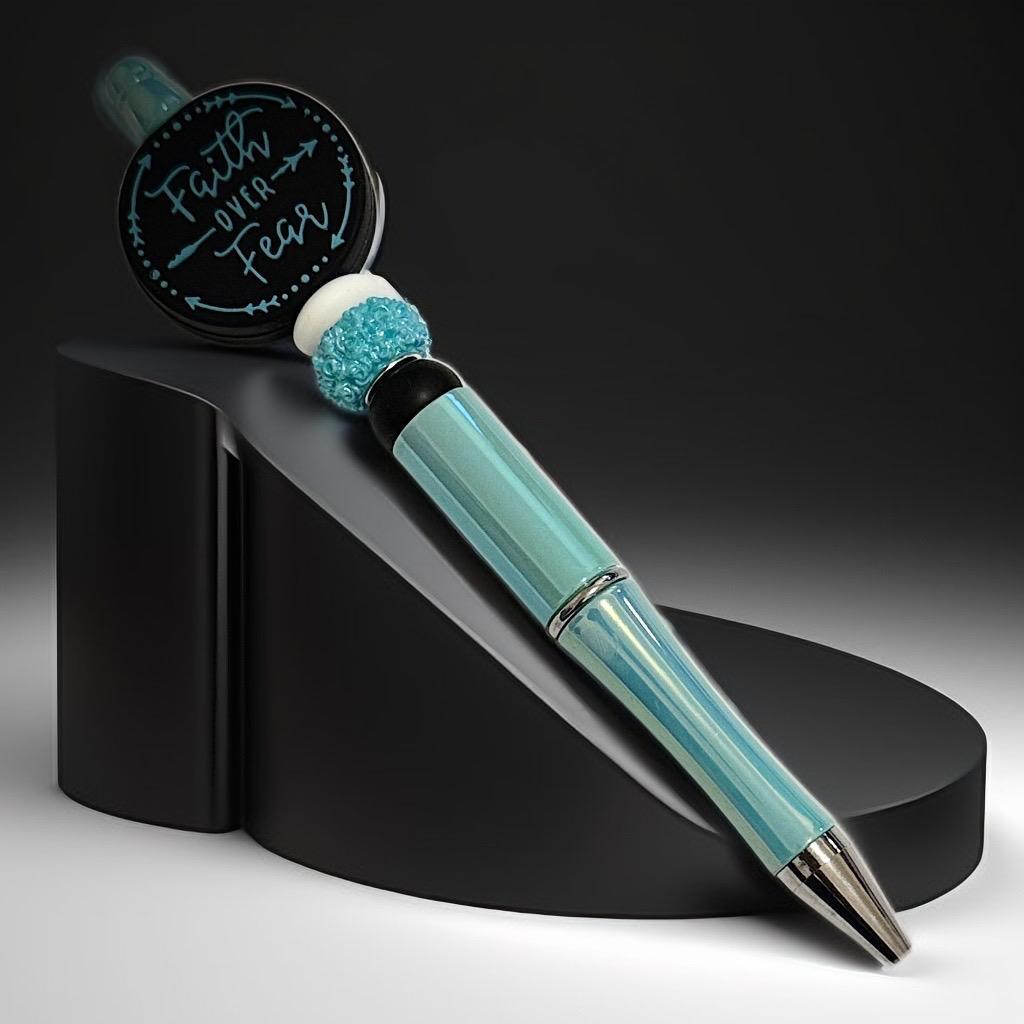 Faith Over Fear" Inspirational Pen – Elegant Blue Ballpoint - GalaxyArtWork