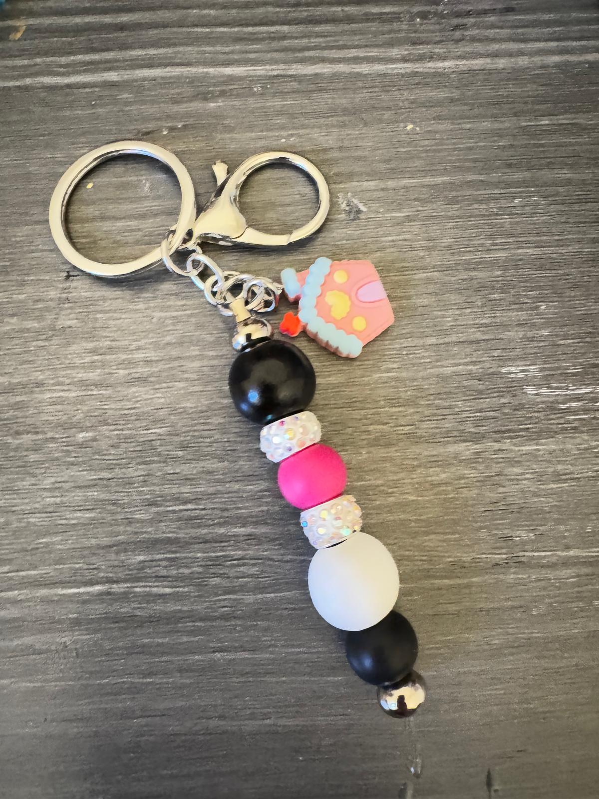 beaded keychain with house charm