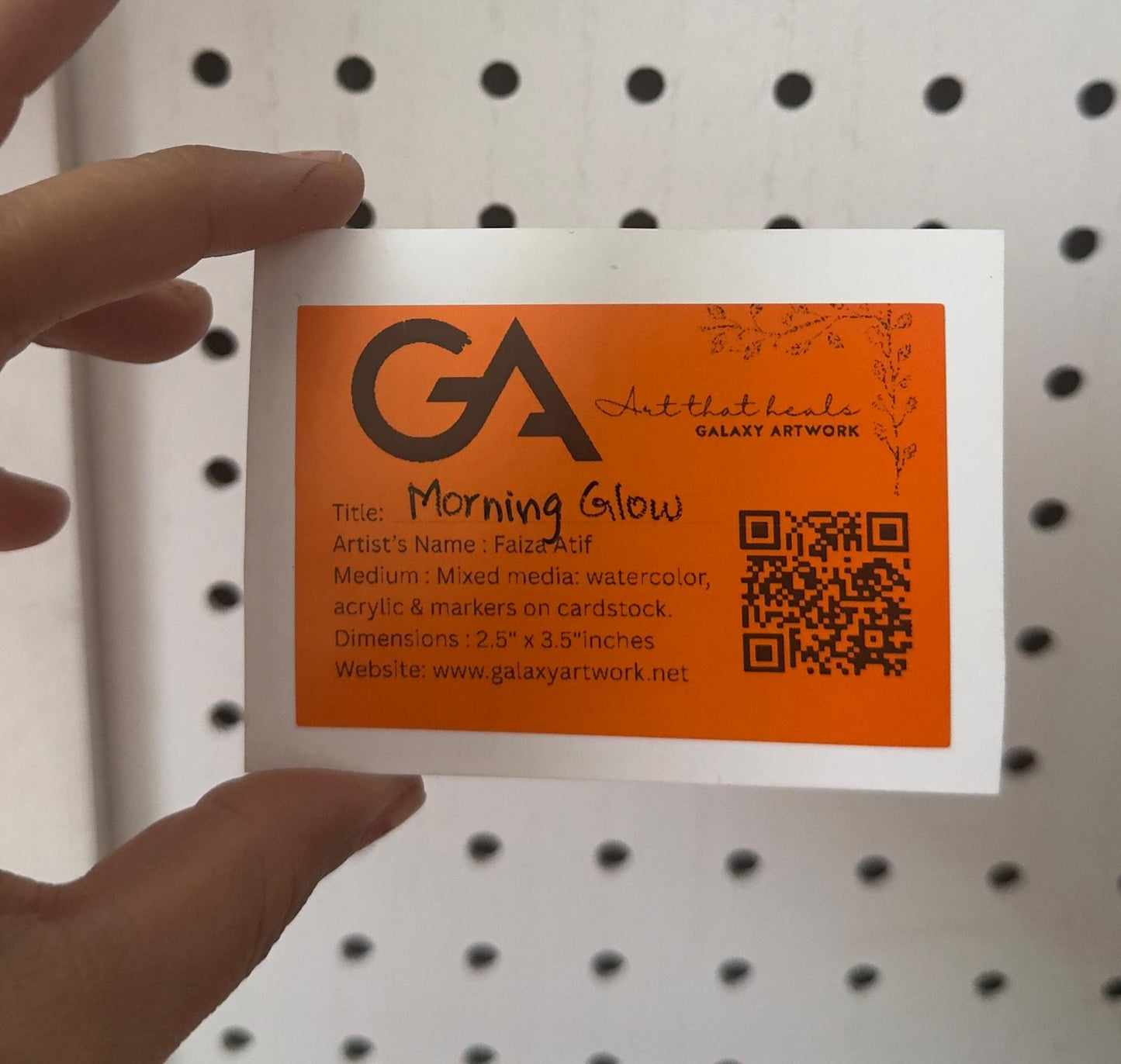 Hand-painted ACEO card of ocean sunset with waves and coffee cup on a deck.