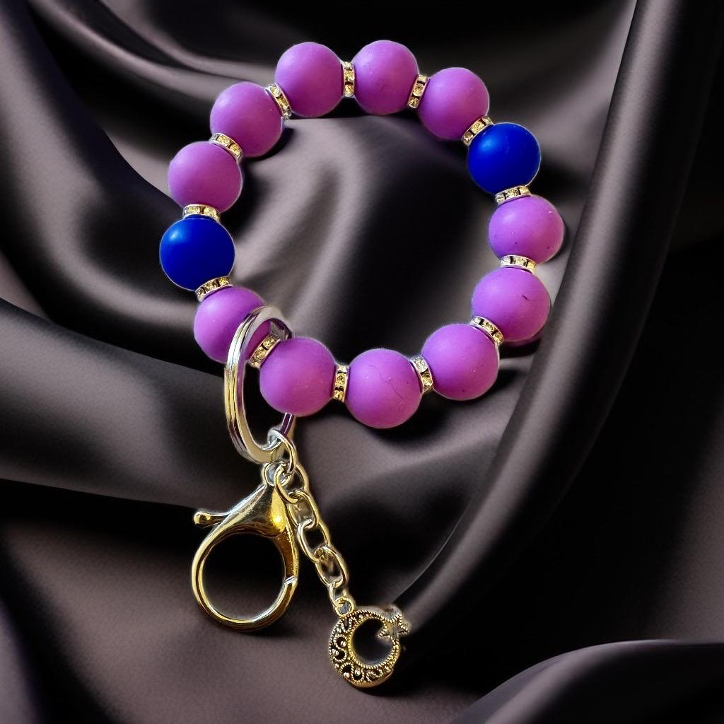 Vibrant Purple and Blue Beaded Bracelet Keychain