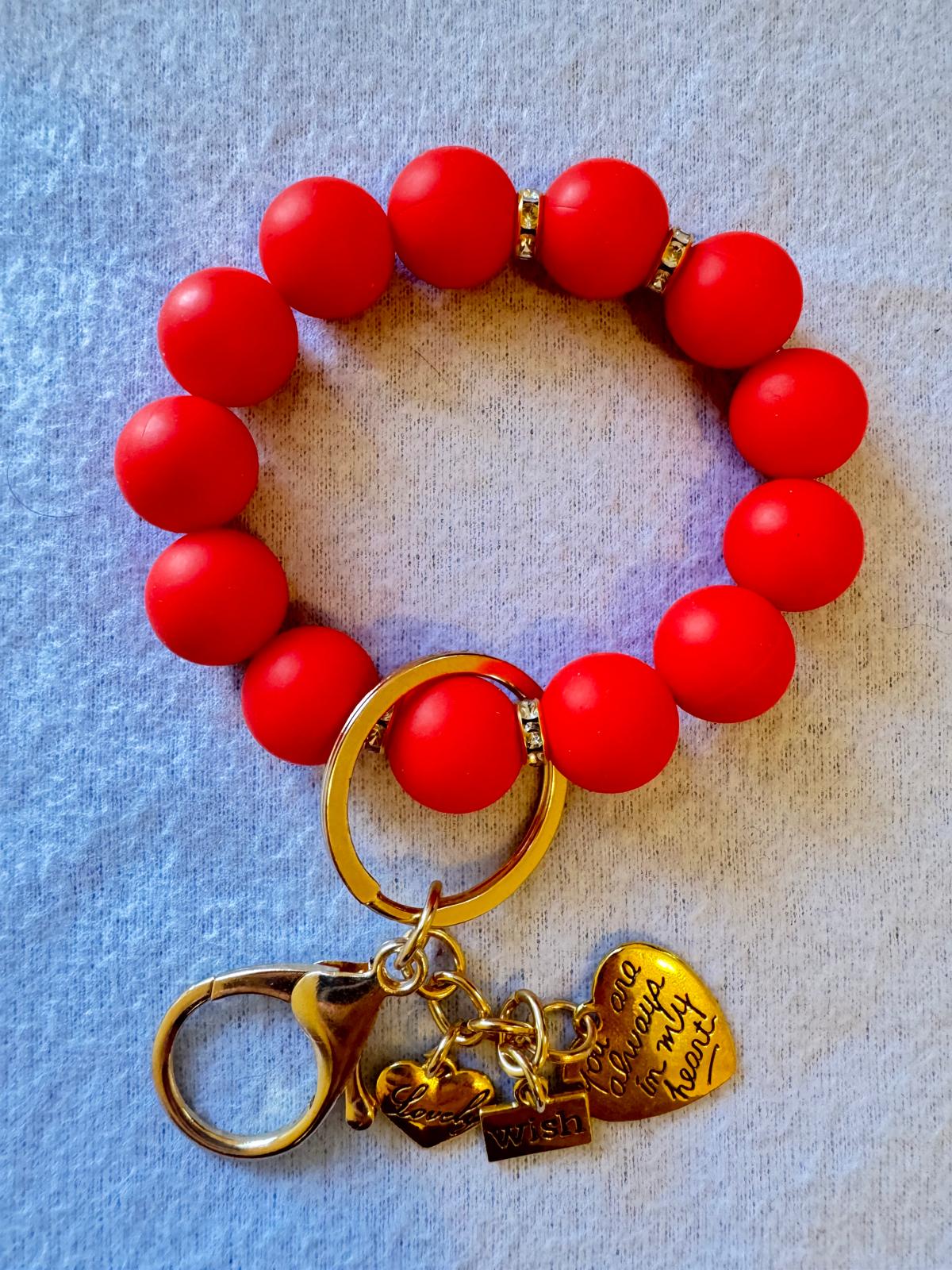 Bold Red Beaded Keychain Bracelet