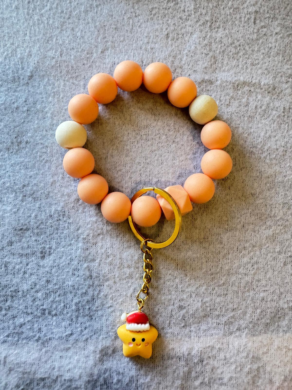 Peach Beaded Bracelet with Festive Star Charm - GalaxyArtWork