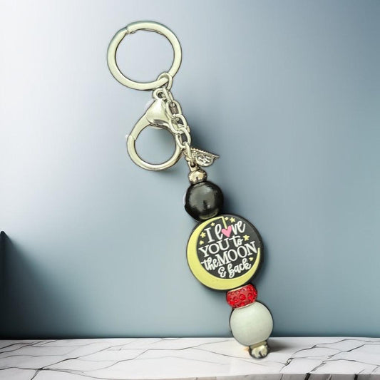 "Love You to the Moon & Back Keychain – Handmade Beaded Charm Gift"