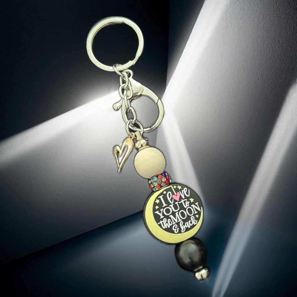 "I Love You to the Moon & Back Keychain – Handmade Beaded Charm Gift"