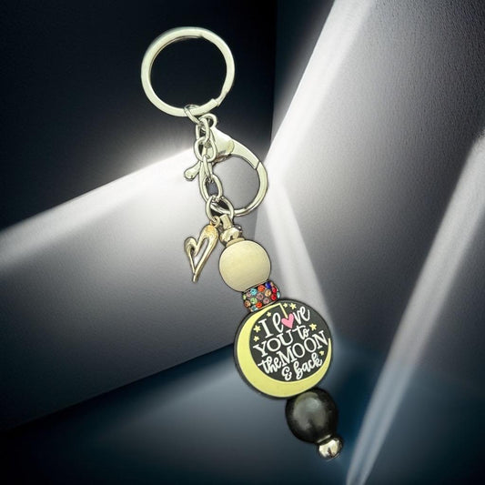 "I Love You to the Moon & Back Keychain – Handmade Beaded Charm Gift"