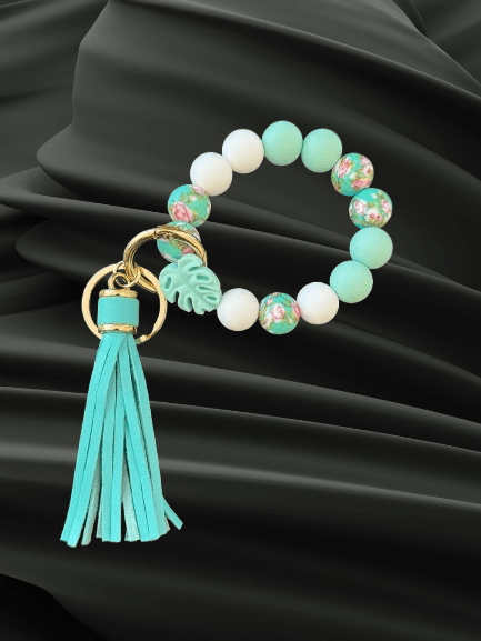 Mint Floral Tassel Keychain