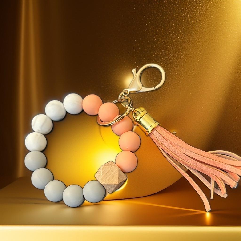 Elegant Pastel peach Keychain Bracelet - Chic & Minimalist
