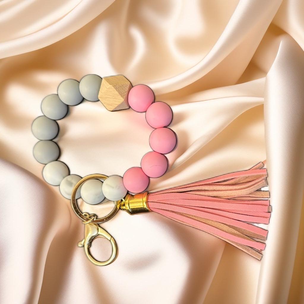 Blush & Marble Keychain Bracelet - Soft & Elegant