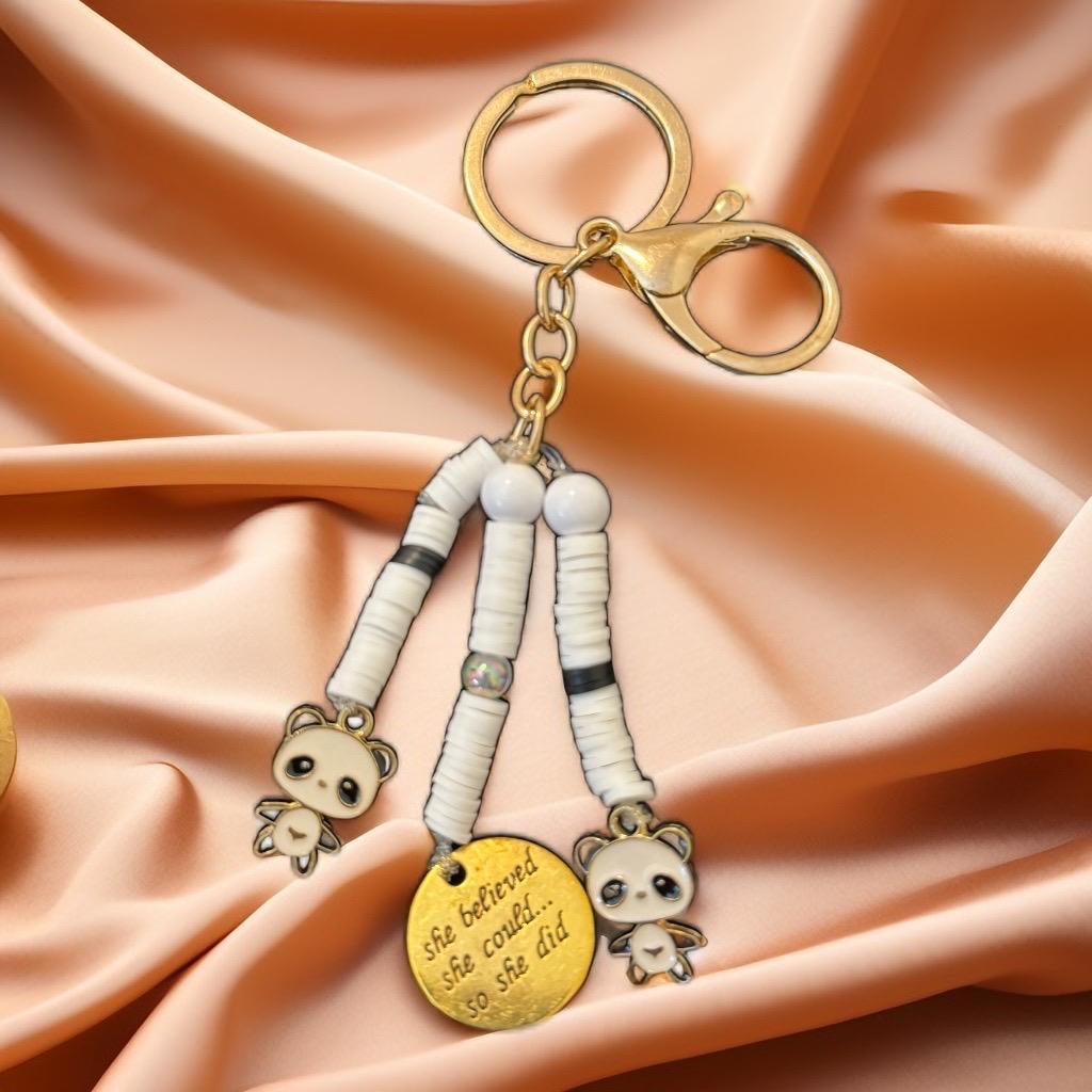 Inspirational Panda Charm Keychain - “She Believed She Could… So She Did”