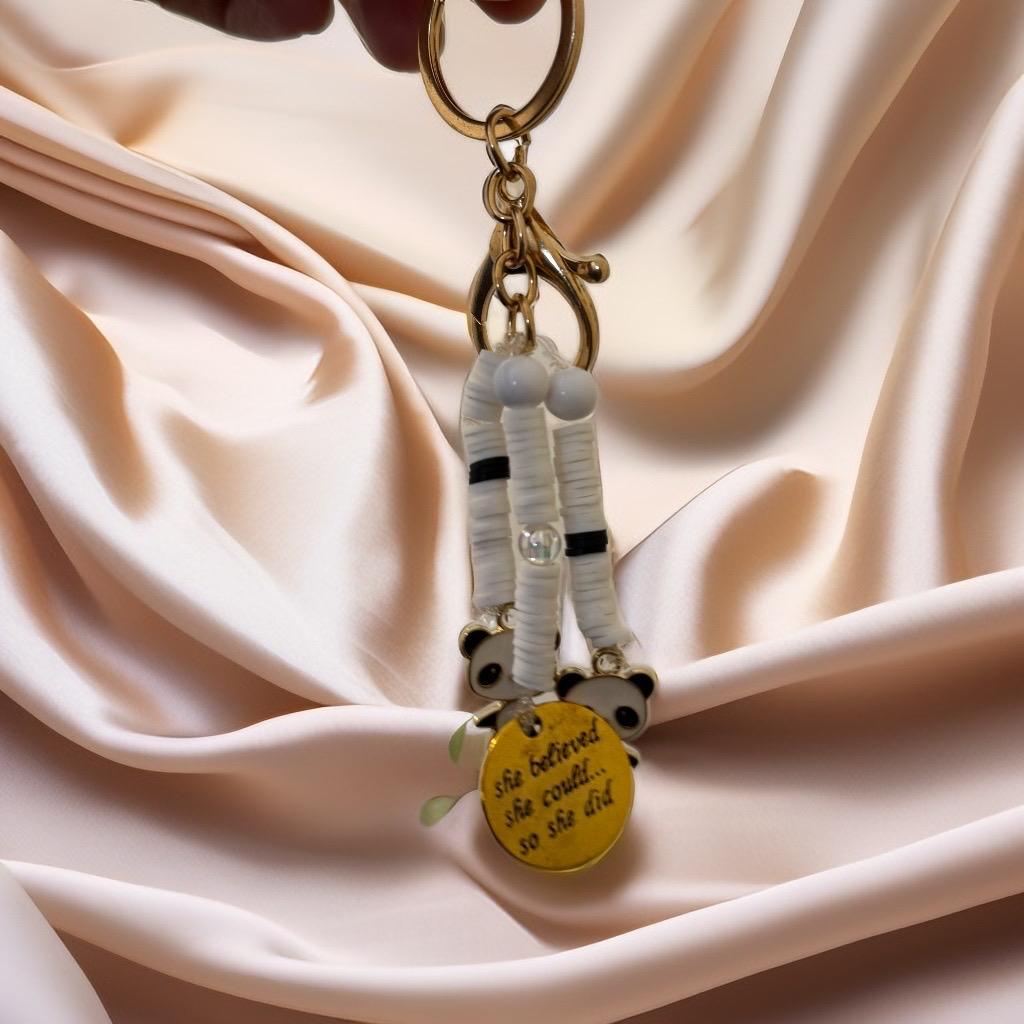 Inspirational Panda Charm Keychain - “She Believed She Could… So She Did”