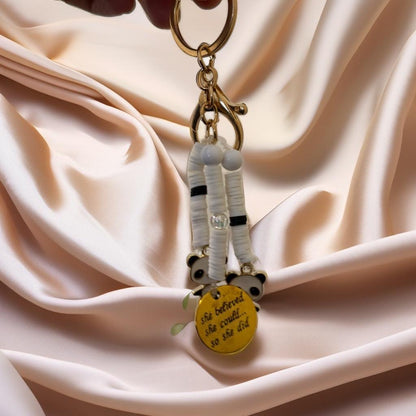 Inspirational Panda Charm Keychain - “She Believed She Could… So She Did”