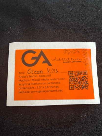 Minimalist seascape with textured turquoise waves crashing onto golden sandy shore.