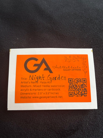 Artwork label with 'GA' logo and text on a dark background