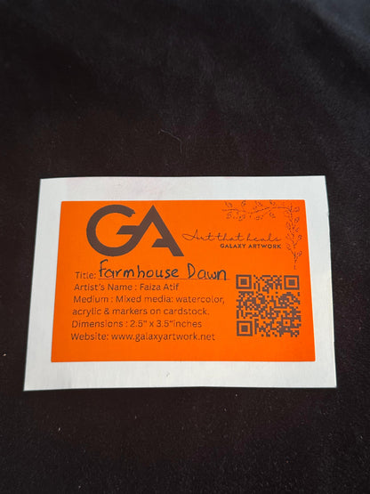 Orange and white label with text and QR code on a dark background