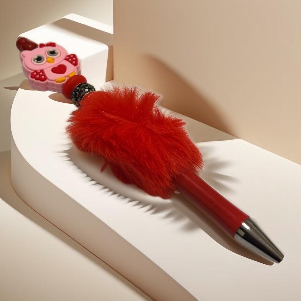 Adorable Red Fluffy Owl Pen – Cute & Fun Ballpoint - GalaxyArtWork