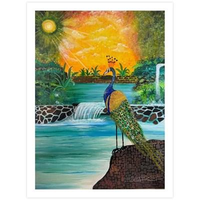 majestic-peacock-by-the-waterfall-nature-s-vibrant-elegance-unframed-print