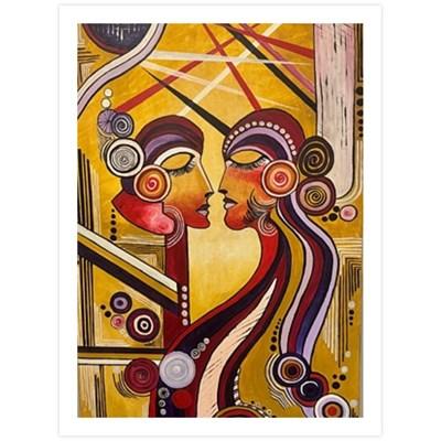 ethereal-connection-abstract-harmony-geometric-faces-print-with-gold-red-and-purple-unframed-print