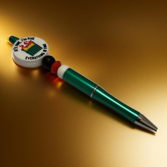 Quirky Green Pen – "It's Fine, I'm Fine, Everything is Fine" - GalaxyArtWork