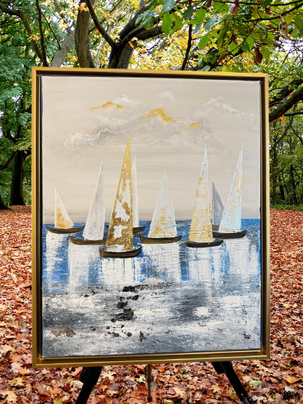 Golden Sails on Tranquil Water - GalaxyArtWork