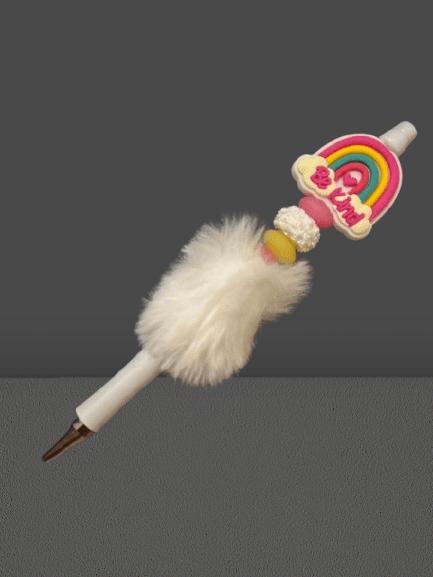 Be Kind Furry Beaded Pen - Handmade Retractable Ballpoint Pen with Rainbow Charm - GalaxyArtWork