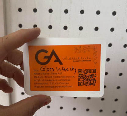 Hand-painted ACEO card with colorful hot air balloons above mountains at sunrise.