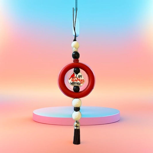 Decorative hanging charm with beads and tassel for valentines day.