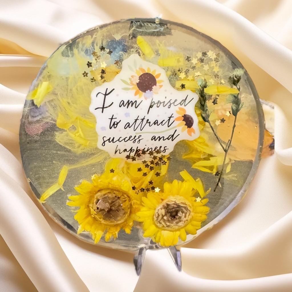 "I Am Poised to Attract Success and Happiness" Sunflower plate